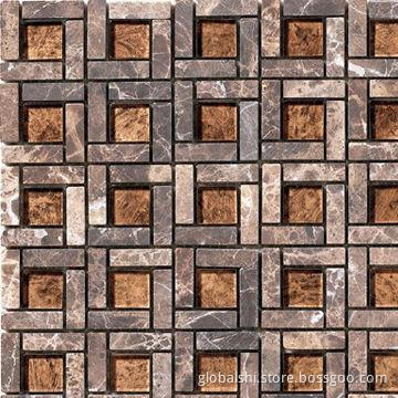 Crystal and Stone Glass Mosaics Tile, Glass Mixed Natural Marble Stone, Thickness of 8, 6, 4mm